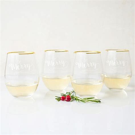 Cathy S Concepts 4 Pc Be Merry Stemless Wine Glass Set