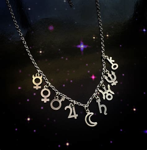 Moon And Planet Glyph Necklace Astrological Planetary Symbols Mercury