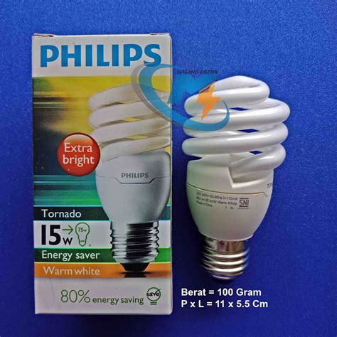 Lampu ini ketika menyala setara dengan 70w tetapi lampu jenis ini tidak dapat diredupkan. Lampu Philips Tornado 15 Watt Malang Listrik | Lampu ...