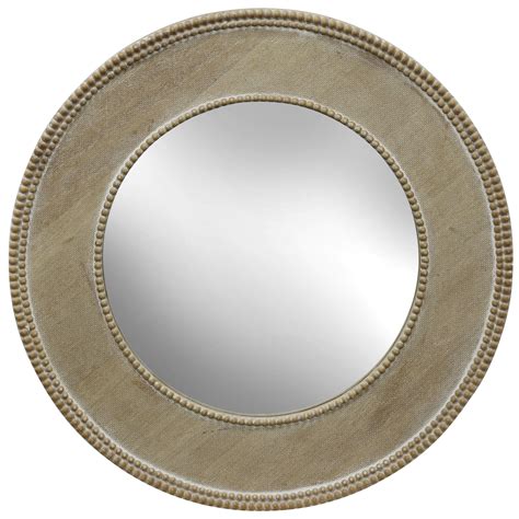 Vintage Round Wood Frame Mirror With Beaded Trim