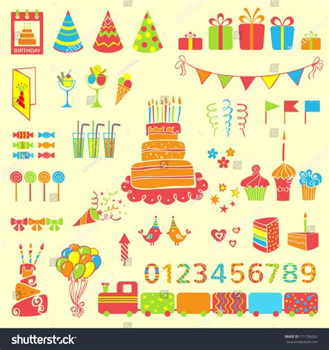 Set Birthday Party Elements Vector Illustration Stock Vector Royalty