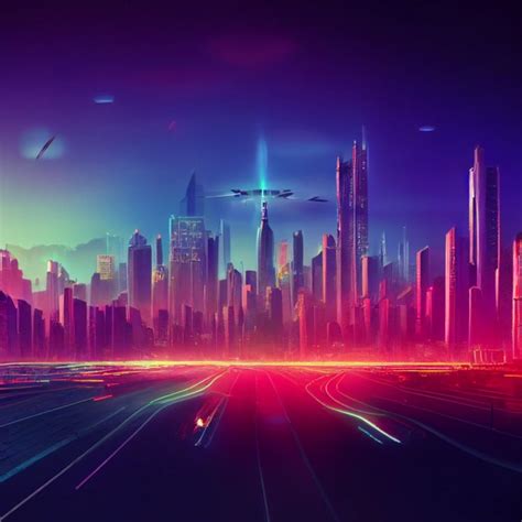 Futuristic World City Scape Neon Lights Flying Midjourney