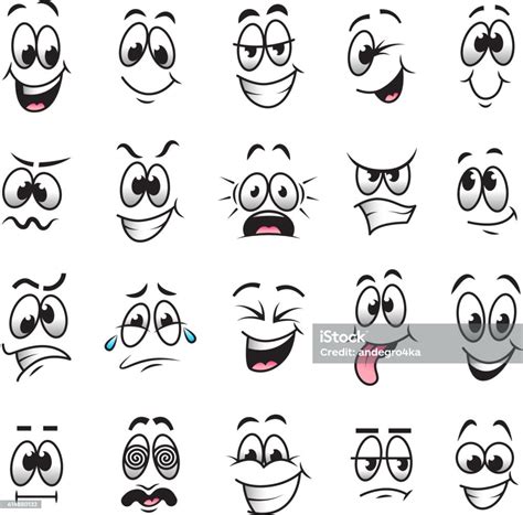 Cartoon Faces Expressions Vector Set Stock Vector Art 614880132 Istock