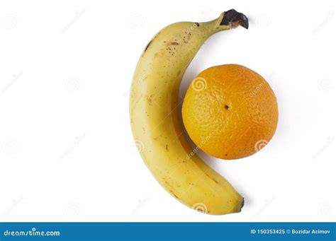 Banana And Oranges Isolated On A White Background Tropical Fruit Stock
