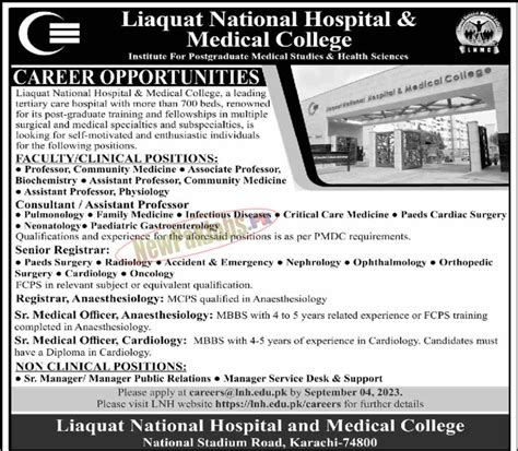 Liaquat National Hospital And Medical College LNMC Jobs 2023