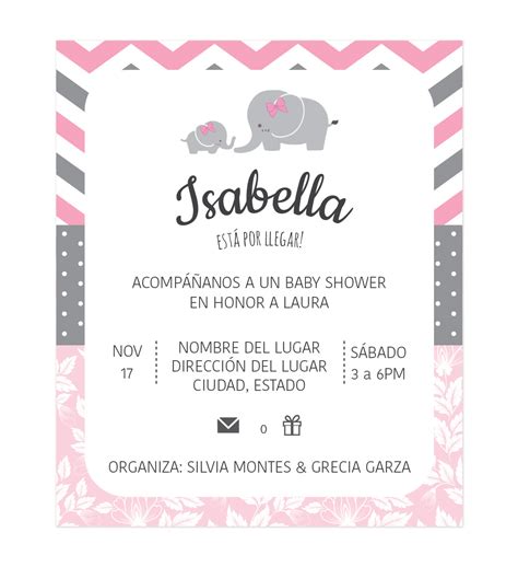 Invitación Baby Shower Elefantes Personalizados