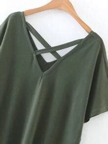 Army Green Double V Neck Criss Cross Front T Shirt Shein Sheinside