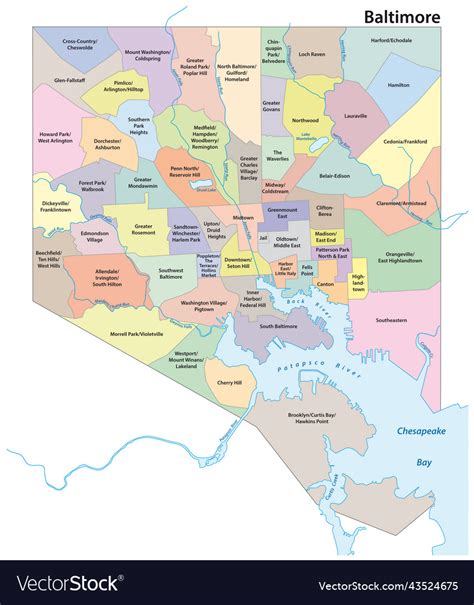 Administrative Map Of The City Of Baltimore Vector Image