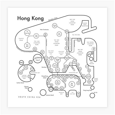 Hong Kong Map Letterpress Print 8x8 Etsy