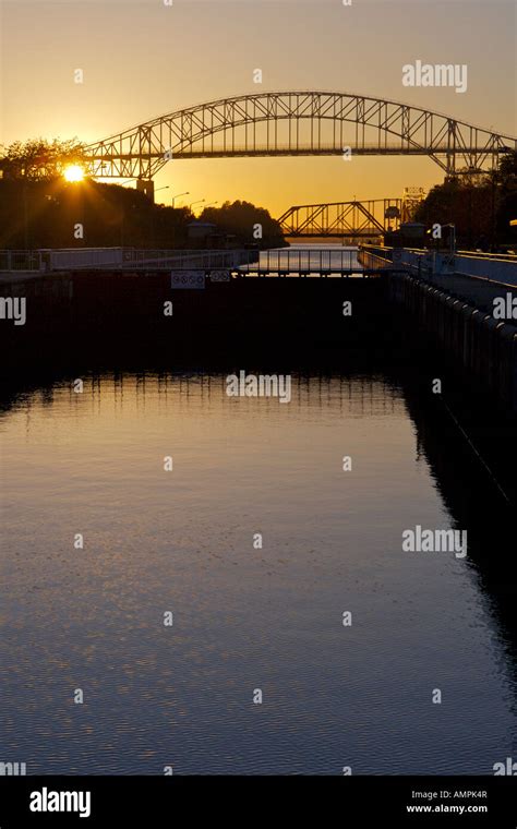 International Bridge Across The St Marys River Seen From The Soo Locks