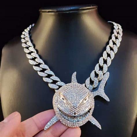 Buy Big Size Shark Pendant Necklace For Men 6ix9ine Hip Hop Bling