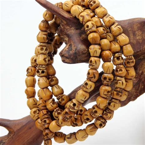 108 Beads Buddhist Tibetan Carved Skull Grains Of Natural Bone Carved
