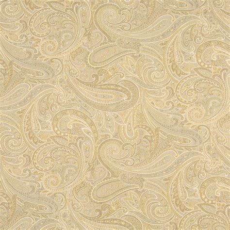 Soft Beige And Gold Abstract Paisley Damask Upholstery Fabric