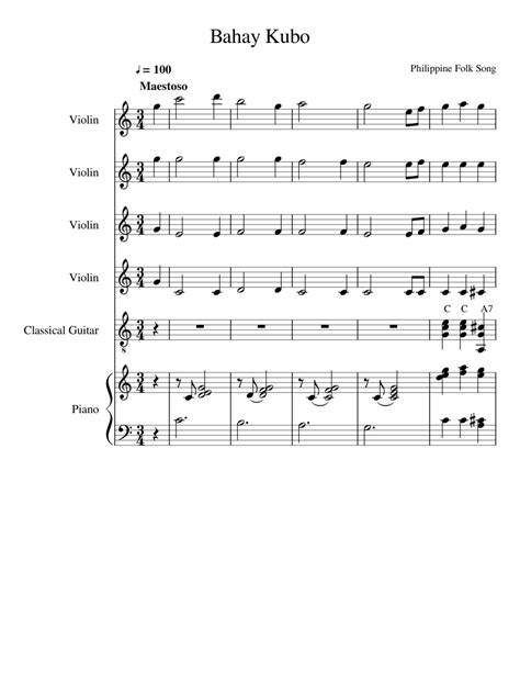 Bahay Kubo Sheet Music For Violin Piano Strings Guitar Download