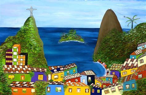Signed Naif Painting Of Rio De Janeiro From Brazil Rio Favela Ii Novica