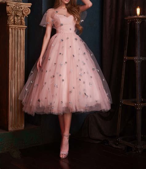 Pink Tulle Homecoming Dressestea Length Prom Dressesmedi Dresses