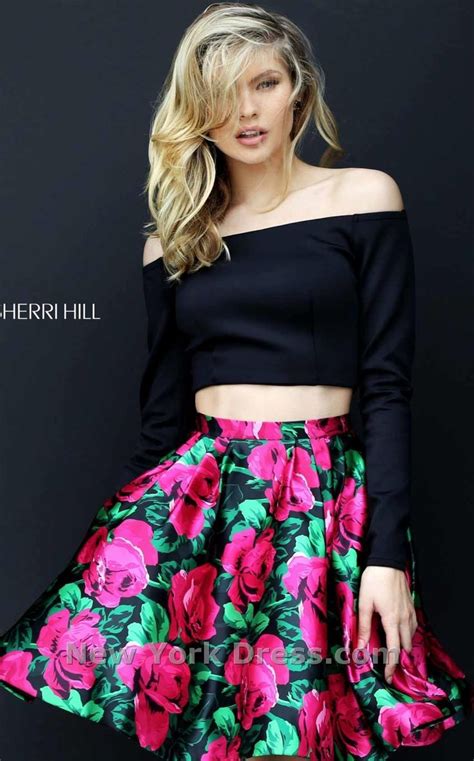 Sherri Hill 50583 Floral Homecoming Dresses Long Sleeve Homecoming Dresses Sherri Hill