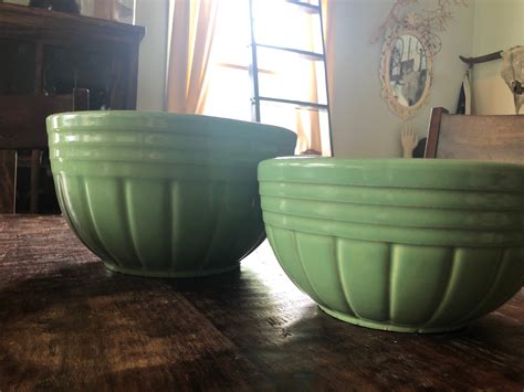 Vintage Rrp Co Roseville Ohio Usa 168 Green Pottery Bowl Etsy