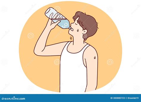 Thirsty Man Drinking Water From Bottle Stock Illustration Illustration Of Heat Male 300880723