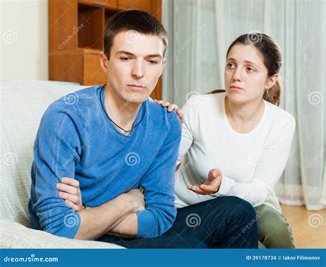 Man Has Problem Wife Comforting Him Stock Photo Image Of