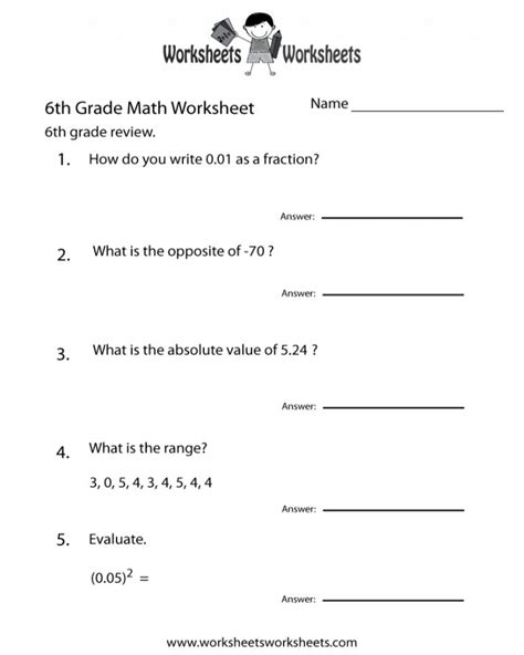 6th Grade Math Review Worksheet Free Printable Educational Math