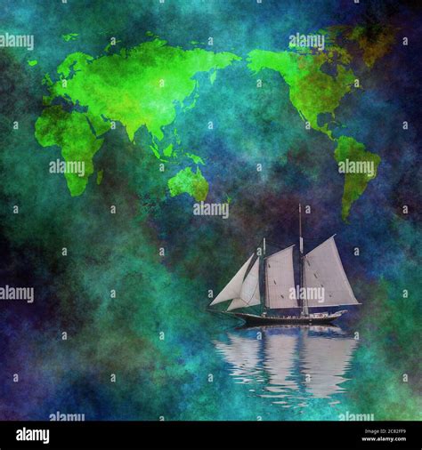 Sailboat And World Map Stock Photo Alamy