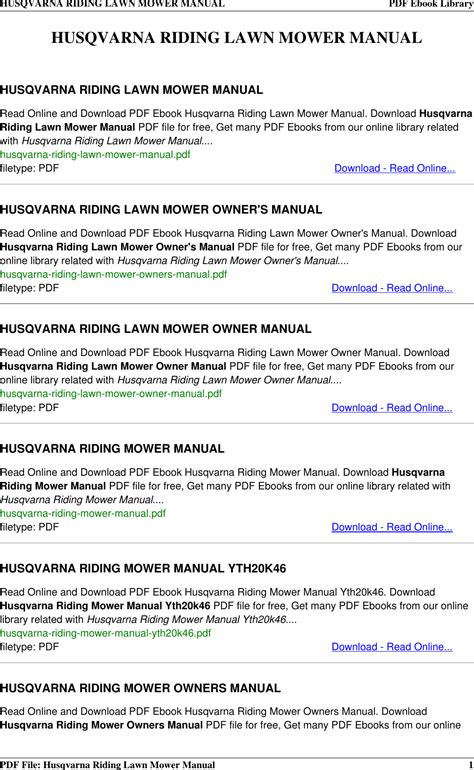 Husqvarna Lawn Mower Yth1848xp Users Manual Riding