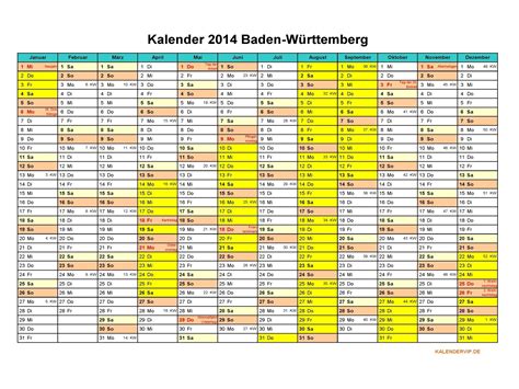 Hier finden sie termine der schulferien und feiertage. Kalender 2014 Baden-Württemberg - KalenderVIP