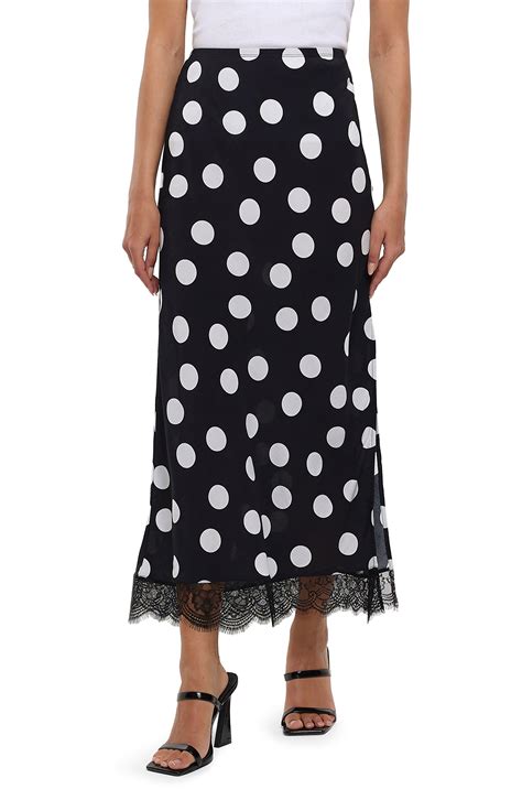 River Island Lace Trim Polka Dot Bias Satin Midi Skirt In Black Lyst