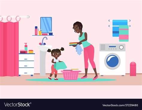Mother With Daughter In Domestic Household Chores Vector Image