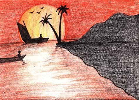 Learn How To Draw A Beach Sunset Sunsets Step By Step