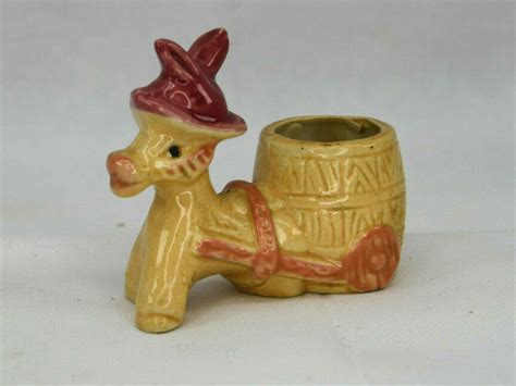 Vintage Ceramic Donkey Pulling Barrel Toothpick Holder Etsy