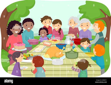 Illustration Featuring A Group Of People Enjoying A Potluck Party