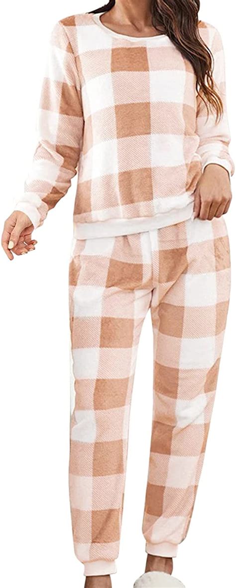 Briskorry Karo Schlafanzug Flanell Damen Winter Warme Nicki Hausanzug Zweiteiliger Fleece Pyjama