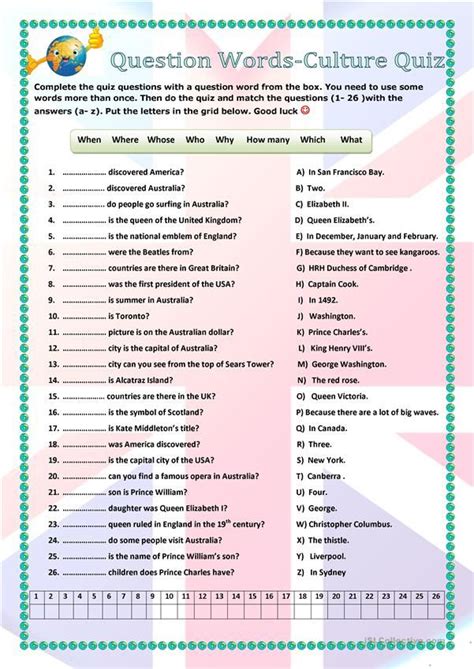 Culture Quiz Question Words English Esl Worksheets For Distance