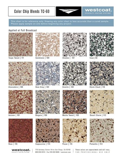 Epoxy Garage Flooring Westcoat Tc 60 Chip Color Chart