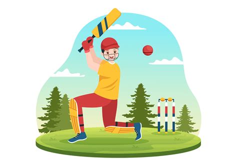 Batsman Playing Cricket Sport Illustration With Bat And Balls In The