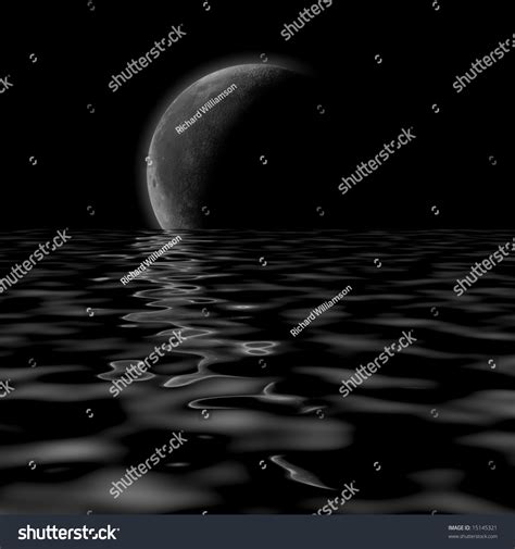 Rendered Crescent Moon Over Water Ilustrações Stock 15145321