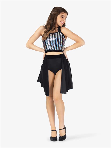 Womens Striped Top And Skirt 2 Piece Dance Costume Set Elisse By Double Platinum El270