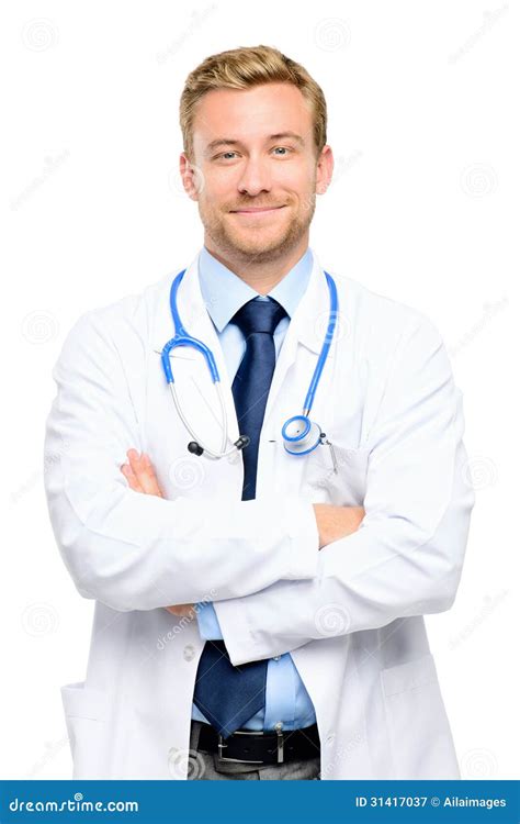 Portrait Of Confident Young Doctor On White Background Stock Image