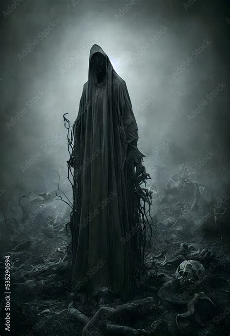 Grim Reaper Creepy Graveyard Digital Art Stock Illustration Adobe