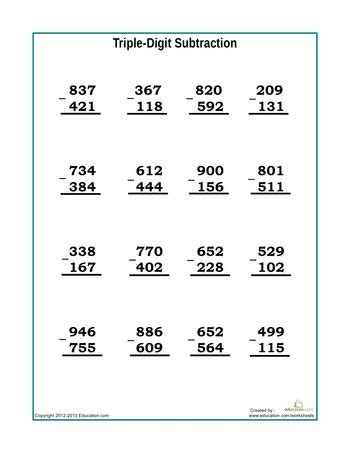Triple-Digit Subtraction | Worksheet | Education.com | Subtraction