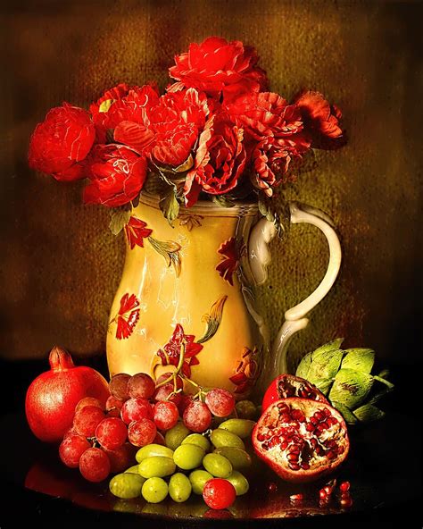 Hd Wallpaper Artistic Painting Colorful Flower Fruit Still Life