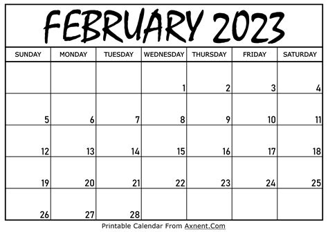 Printable February 2023 Calendar Template Print Now