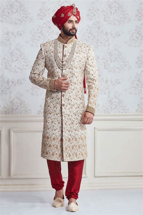 Many celebrities and stars have worn wedding clothes designed by tarun tahiliani's clothes are available at 12 stores in india which are located at mumbai, new delhi, pune, bangalore and chennai. Buy White Zari Embroidered Raw Silk Wedding Sherwani ...