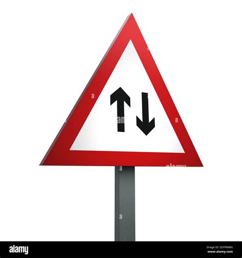 3d Render Road Sign Of Two Way Traffic Straight Ahead Isolated On A