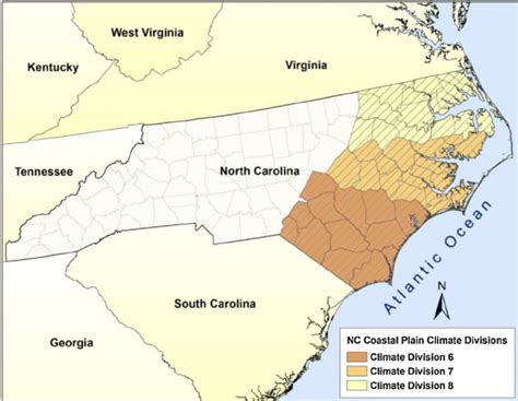 Map Of North Carolina Coastal Plain And Climate Divisions Of The