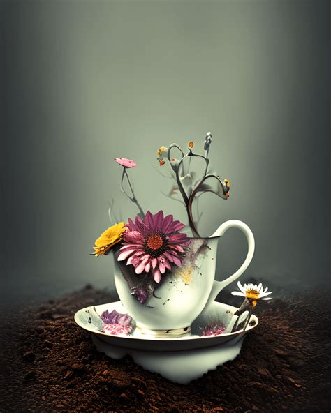 Funny Whimsical Tea Cup Flowers · Creative Fabrica