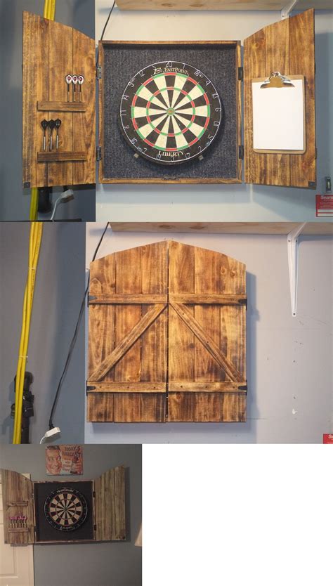 Dartboard Cabinet Dart Board Solid Rustic Wood Set Dart Scoreboard Game