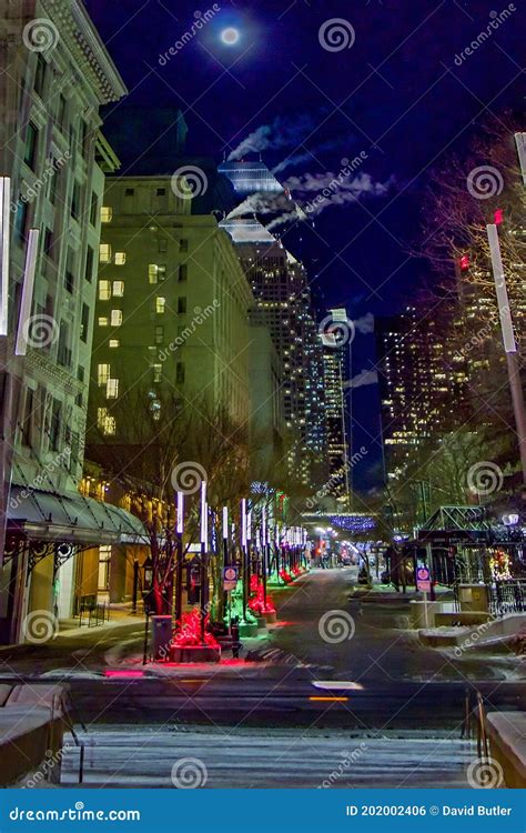Downtown Calgary All Lit Up For Christmas Calgaryalbertacanada Stock